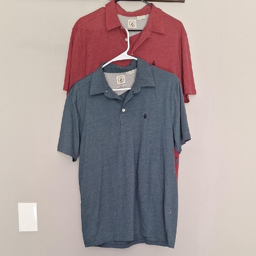 Men's Blue and Red Volcom Shirts (2 Shirts)
